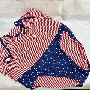 Osh Kosh B'Gosh USA Red White Blue Stars Stripes Girls 10/10A Two-Piece Swimsuit